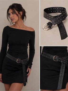Black Leather Belt with Silver Buckle